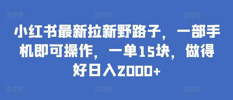 小红书最新拉新野路子，一部手机即可操作，一单15块，做得好日入2000+【揭秘】-占领资源网