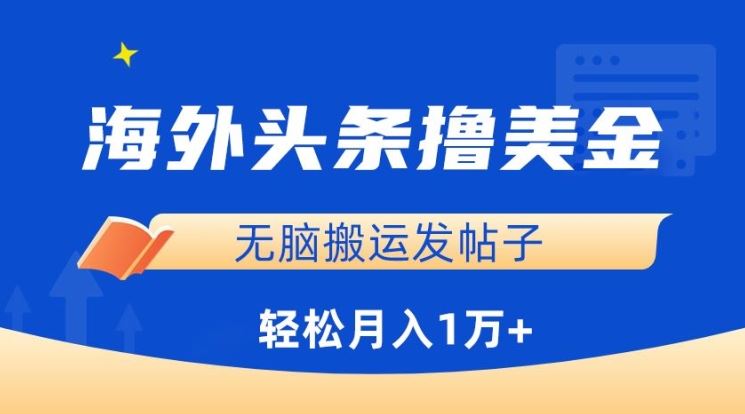 海外头条撸美金，无脑搬运发帖子，月入1万+，小白轻松掌握【揭秘】-占领资源网