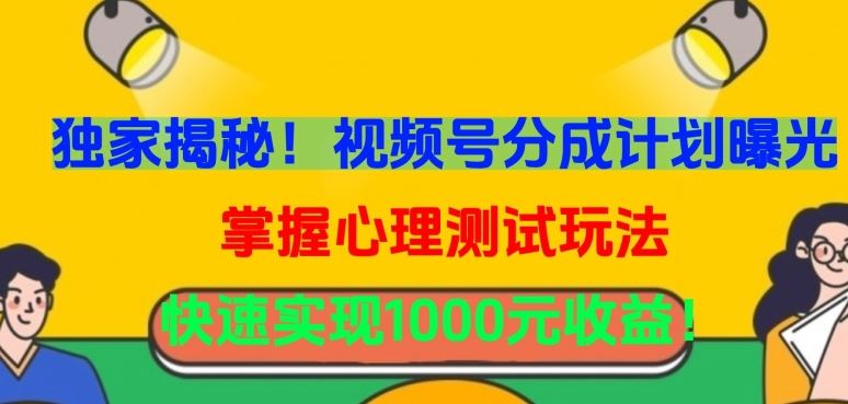 独家揭秘！视频号分成计划曝光，掌握心理测试玩法，快速实现1000元收益【揭秘】-占领资源网
