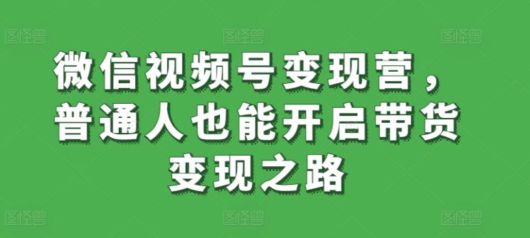 微信视频号变现营，普通人也能开启带货变现之路-占领资源网