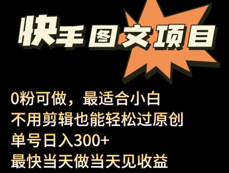 24年最新快手图文带货项目，零粉可做，不用剪辑轻松过原创单号轻松日入300+【揭秘】-占领资源网