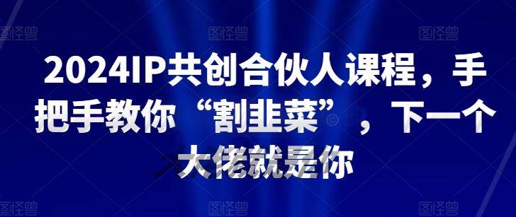 2024IP共创合伙人课程，手把手教你“割韭菜”，下一个大佬就是你-占领资源网
