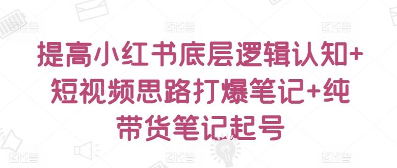 提高小红书底层逻辑认知+短视频思路打爆笔记+纯带货笔记起号-占领资源网
