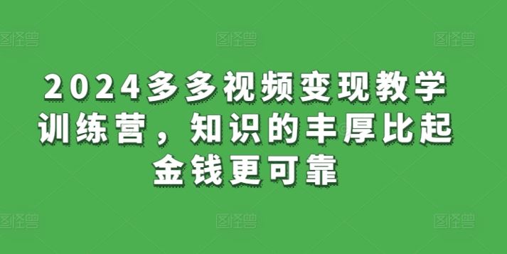 2024多多视频变现教学训练营，知识的丰厚比起金钱更可靠-占领资源网