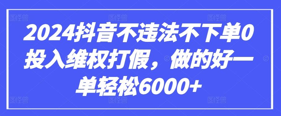 2024抖音不违法不下单0投入维权打假，做的好一单轻松6000+【仅揭秘】-占领资源网