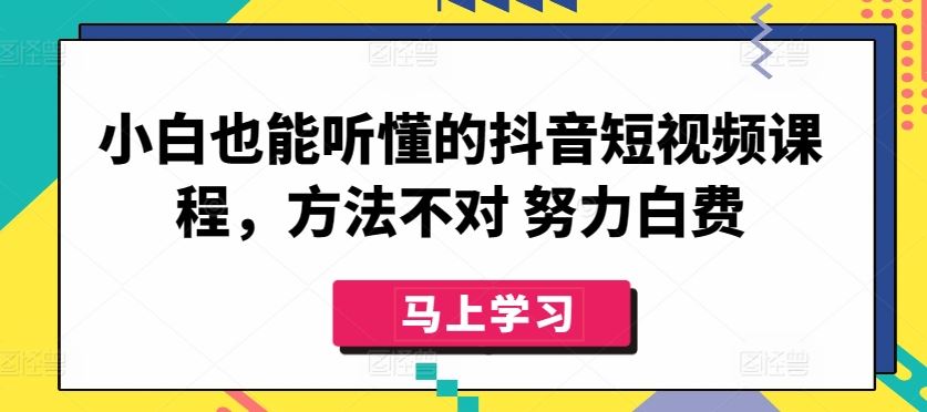 小白也能听懂的抖音短视频课程，方法不对 努力白费-占领资源网
