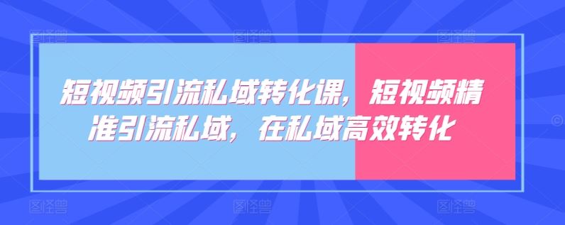 短视频引流私域转化课，短视频精准引流私域，在私域高效转化-占领资源网