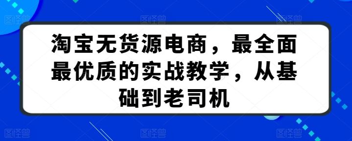 淘宝无货源电商，最全面最优质的实战教学，从基础到老司机-占领资源网