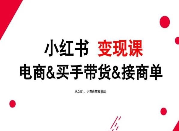 2024年最新小红书变现课，电商&买手带货&接商单，从0到1，小白高效轻创业-占领资源网