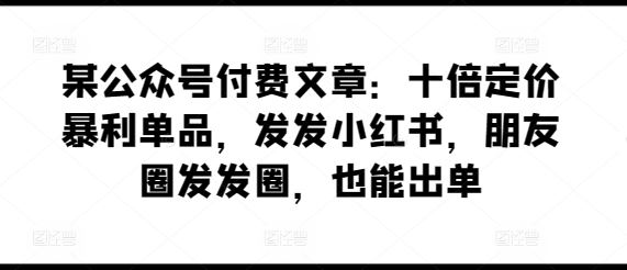 某公众号付费文章：十倍定价暴利单品，发发小红书，朋友圈发发圈，也能出单-占领资源网