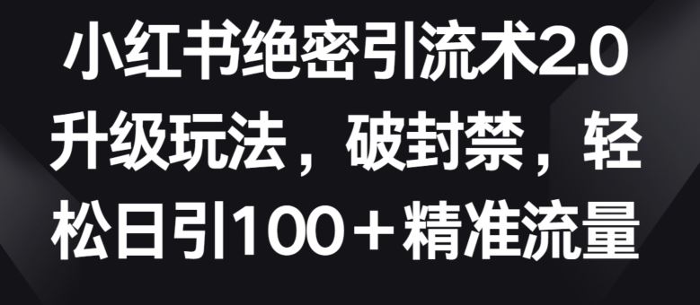 小红书绝密引流术2.0升级玩法，破封禁，轻松日引100+精准流量【揭秘】-占领资源网