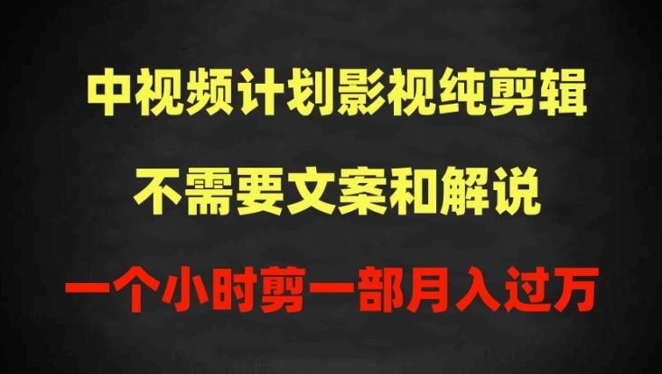 中视频计划影视纯剪辑，不需要文案和解说，一个小时剪一部，100%过原创月入过万【揭秘】-占领资源网