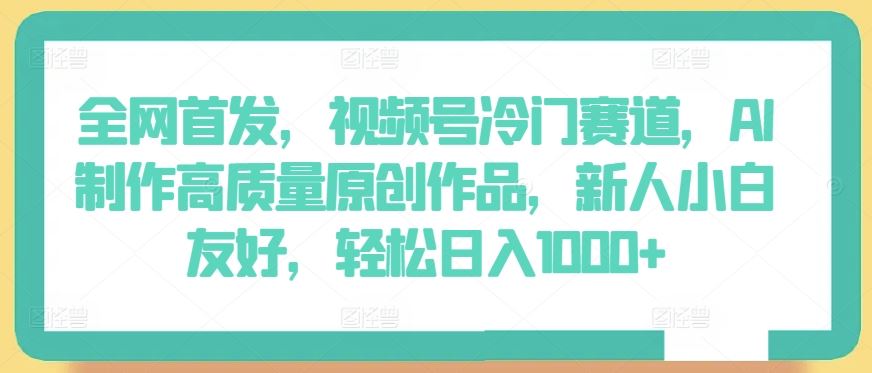 全网首发，视频号冷门赛道，AI制作高质量原创作品，新人小白友好，轻松日入1000+【揭秘】-占领资源网