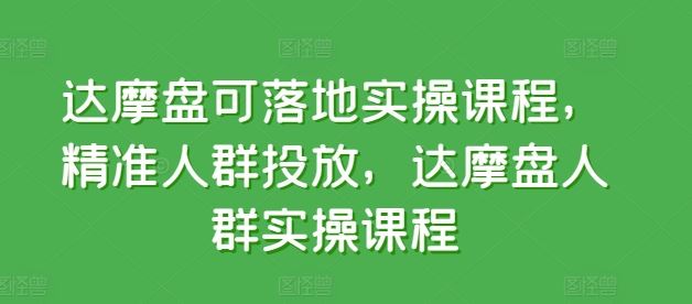 达摩盘可落地实操课程，精准人群投放，达摩盘人群实操课程-占领资源网