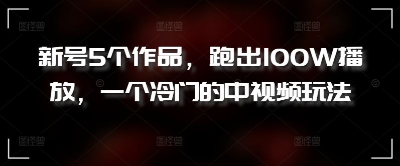 新号5个作品，跑出100W播放，一个冷门的中视频玩法【揭秘】-占领资源网