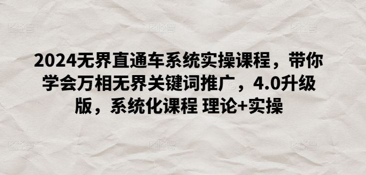 2024无界直通车系统实操课程，带你学会万相无界关键词推广，4.0升级版，系统化课程 理论+实操-占领资源网