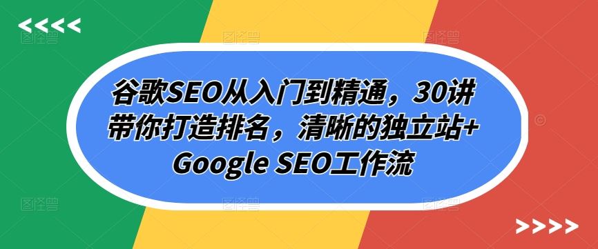 谷歌SEO从入门到精通，30讲带你打造排名，清晰的独立站+Google SEO工作流-占领资源网
