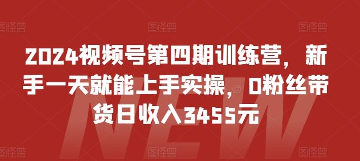2024视频号第四期训练营，新手一天就能上手实操，0粉丝带货日收入3455元-占领资源网