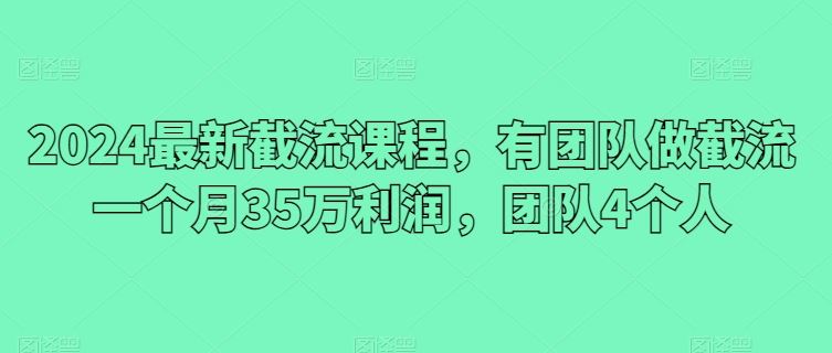 2024最新截流课程，有团队做截流一个月35万利润，团队4个人-占领资源网