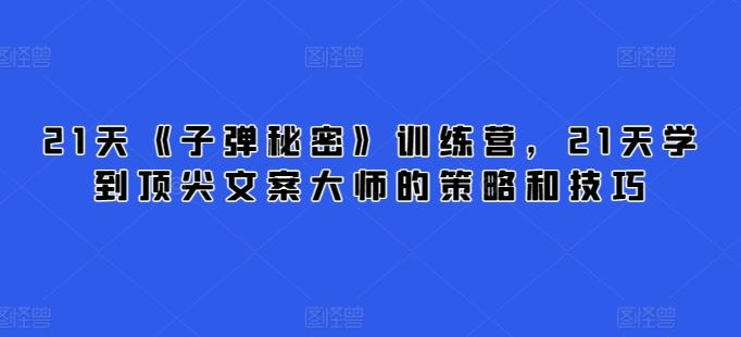 21天《子弹秘密》训练营，21天学到顶尖文案大师的策略和技巧-占领资源网