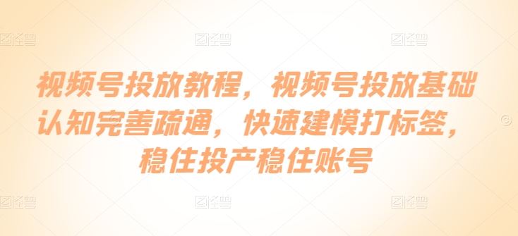 视频号投放教程，​视频号投放基础认知完善疏通，快速建模打标签，稳住投产稳住账号-占领资源网