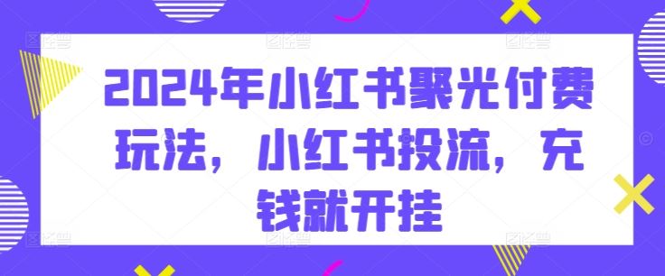2024年小红书聚光付费玩法，小红书投流，充钱就开挂-占领资源网