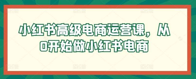 小红书高级电商运营课，从0开始做小红书电商-占领资源网