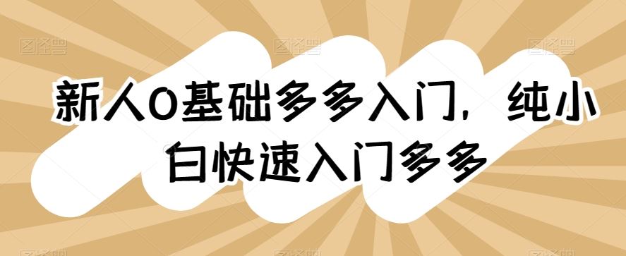 新人0基础多多入门，​纯小白快速入门多多-占领资源网