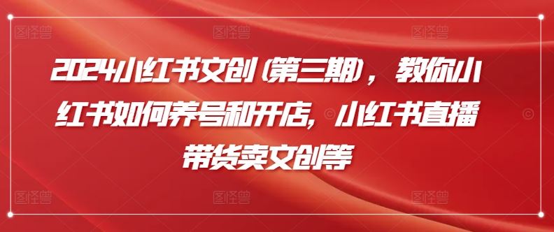 2024小红书文创(第三期)，教你小红书如何养号和开店，小红书直播带货卖文创等-占领资源网