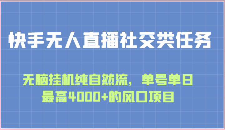 快手无人直播社交类任务：无脑挂机纯自然流，单号单日最高4000+的风口项目-占领资源网