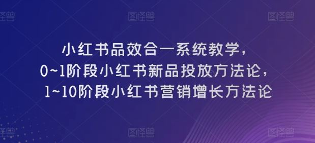 小红书品效合一系统教学，​0~1阶段小红书新品投放方法论，​1~10阶段小红书营销增长方法论-占领资源网