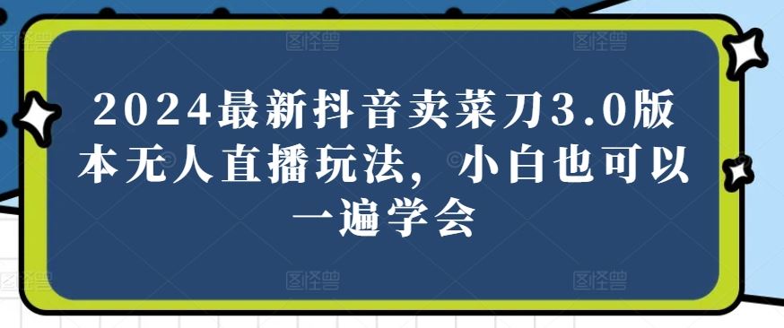 2024最新抖音卖菜刀3.0版本无人直播玩法，小白也可以一遍学会【揭秘】-占领资源网