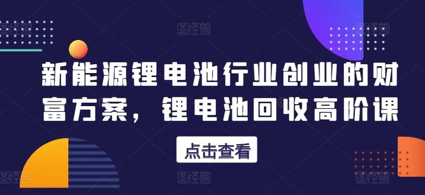 新能源锂电池行业创业的财富方案，锂电池回收高阶课-占领资源网