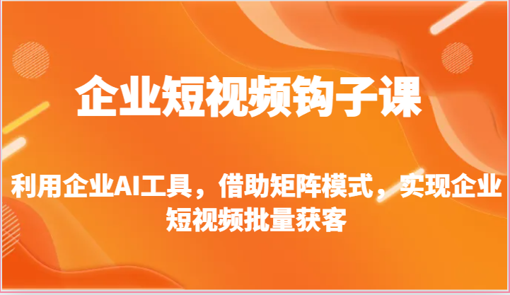企业短视频钩子课-利用企业AI工具，借助矩阵模式，实现企业短视频批量获客-占领资源网