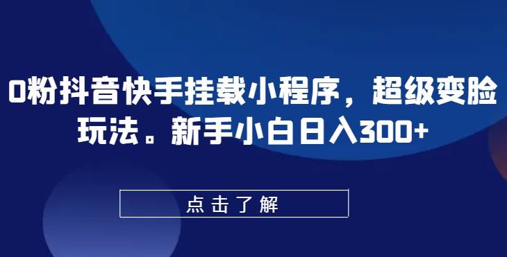0粉抖音快手挂载小程序，超级变脸玩法，新手小白日入300+【揭秘】-占领资源网