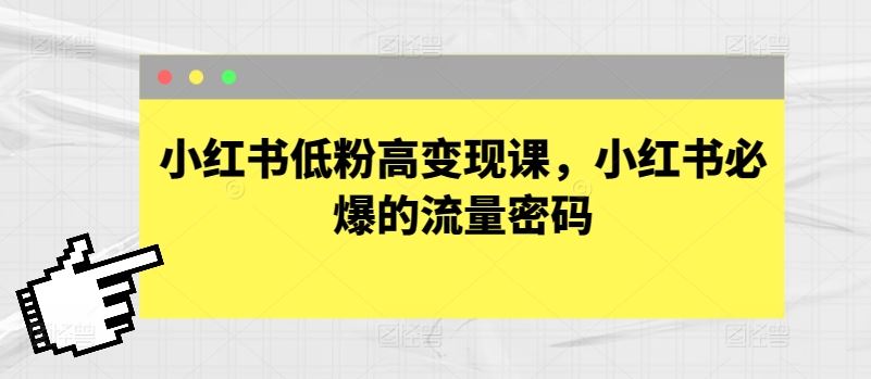 小红书低粉高变现课，小红书必爆的流量密码-占领资源网