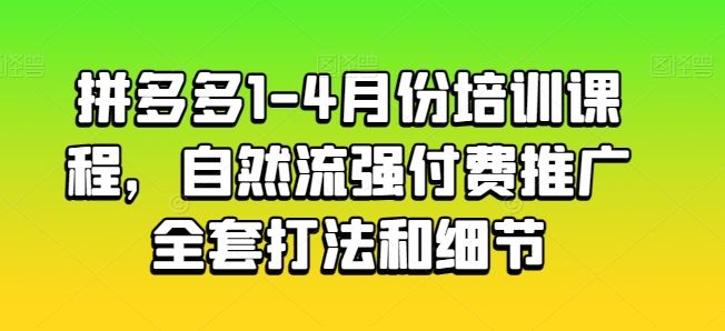 拼多多1-4月份培训课程，自然流强付费推广全套打法和细节-占领资源网