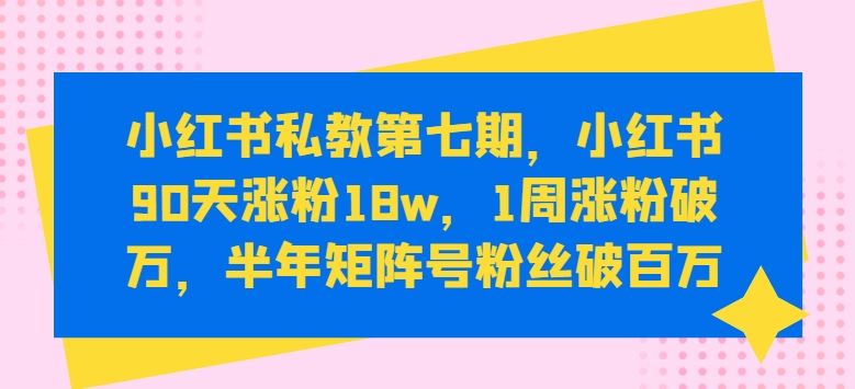 小红书私教第七期，小红书90天涨粉18w，1周涨粉破万，半年矩阵号粉丝破百万-占领资源网