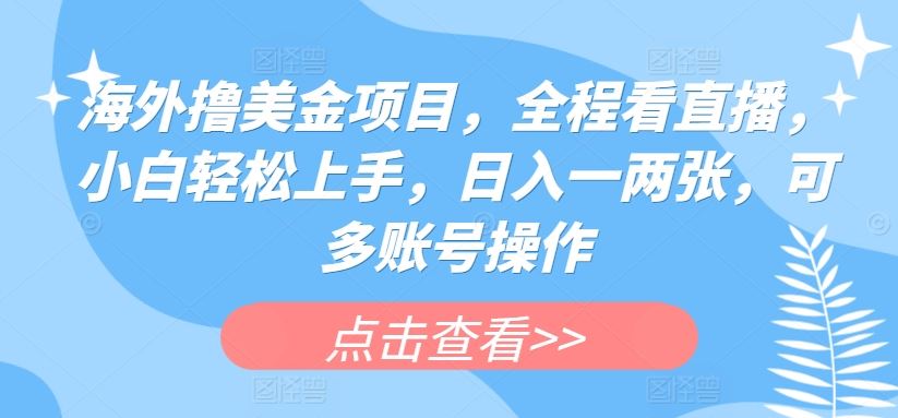海外撸美金项目，全程看直播，小白轻松上手，日入一两张，可多账号操作【揭秘】-占领资源网