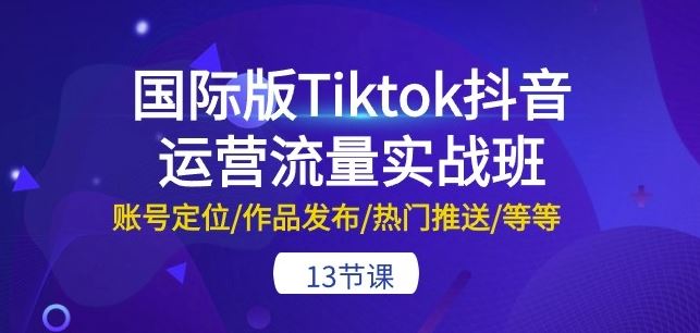 国际版Tiktok抖音运营流量实战班：账号定位/作品发布/热门推送/等等-13节-占领资源网