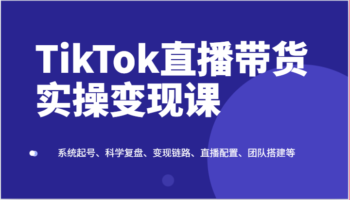 TikTok直播带货实操变现课：系统起号、科学复盘、变现链路、直播配置、团队搭建等-占领资源网