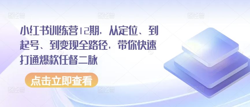 小红书训练营12期，从定位、到起号、到变现全路径，带你快速打通爆款任督二脉-占领资源网