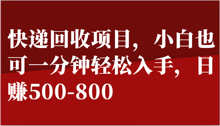 快递回收项目，小白也可一分钟轻松入手，日赚500-800-占领资源网