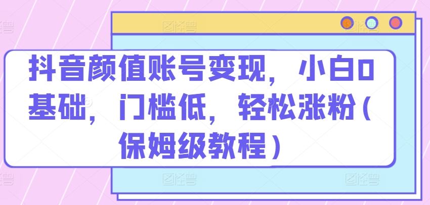 抖音颜值账号变现，小白0基础，门槛低，​轻松涨粉(保姆级教程)【揭秘】-占领资源网