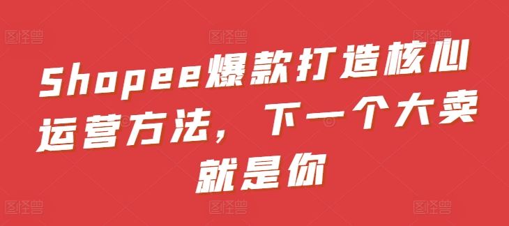 Shopee爆款打造核心运营方法，下一个大卖就是你-占领资源网