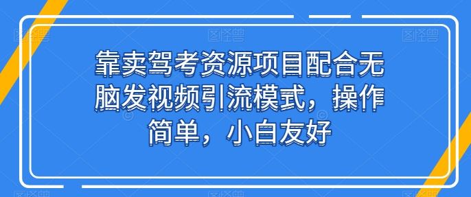 靠卖驾考资源项目配合无脑发视频引流模式，操作简单，小白友好【揭秘】-占领资源网