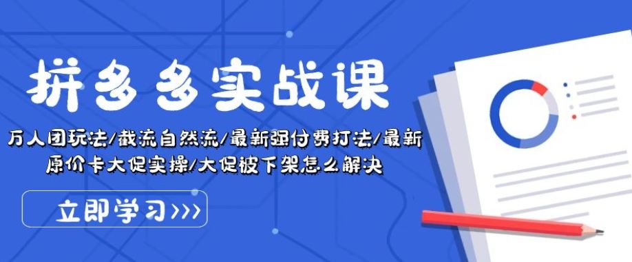 拼多多实战课：万人团玩法/截流自然流/最新强付费打法/最新原价卡大促..-占领资源网