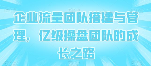 企业流量团队搭建与管理，亿级操盘团队的成长之路-占领资源网