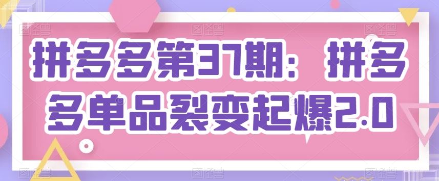 拼多多第37期：拼多多单品裂变起爆2.0-占领资源网