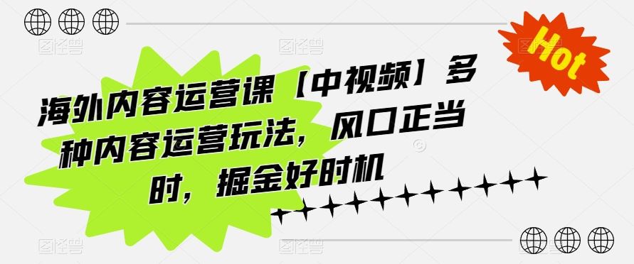 海外内容运营课【中视频】多种内容运营玩法，风口正当时，掘金好时机-占领资源网